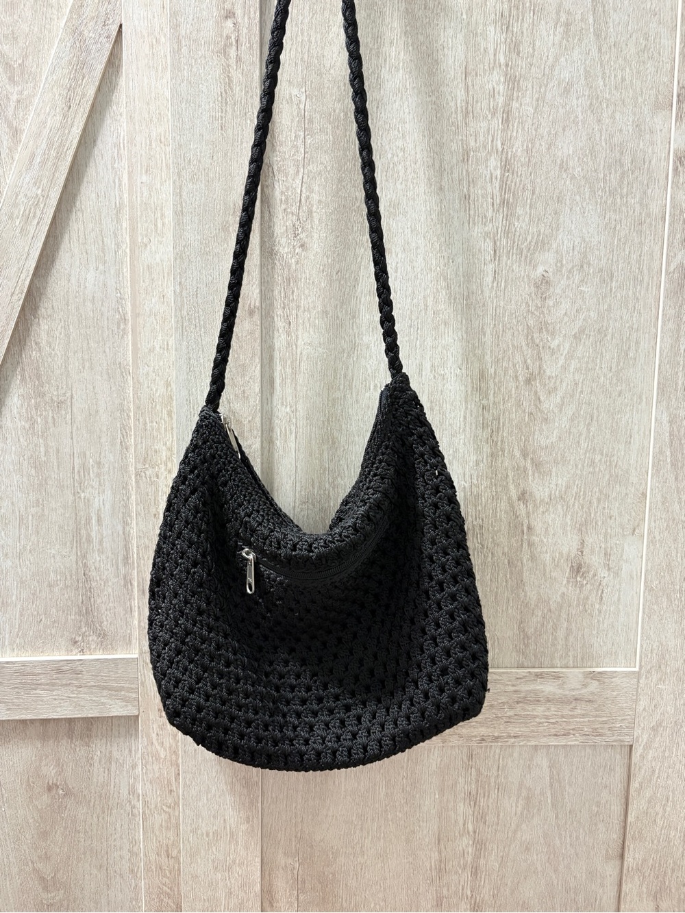 Lina Crochet Woven Shoulder Bag | Black